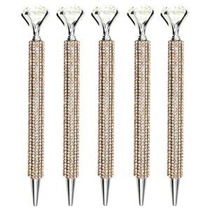 🟢 5️⃣ Pack Bling Rhinestone Crown Rose Gold Ballpoint Pens